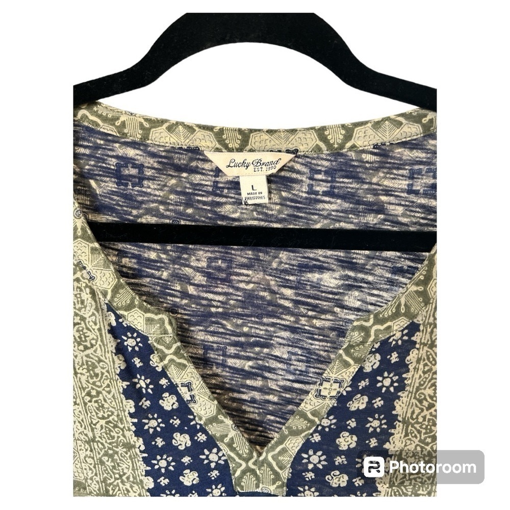 Lucky Brand Geo Printed Peasant Top With 3/4
Sleeves in green and blue - Large - Picture 3 of 5